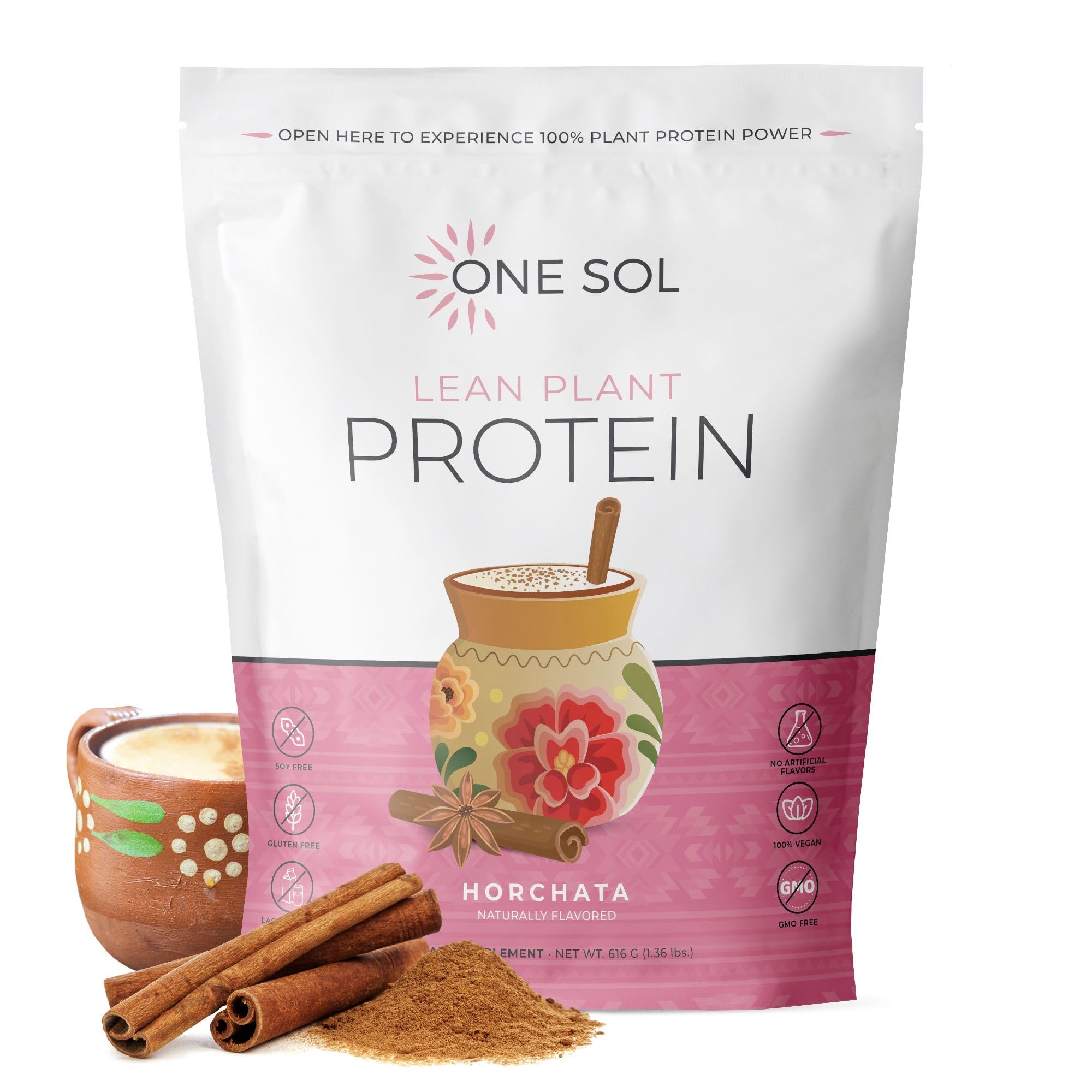 One Sol Lean Horchata bottle closeup highlighting vegan protein for workouts