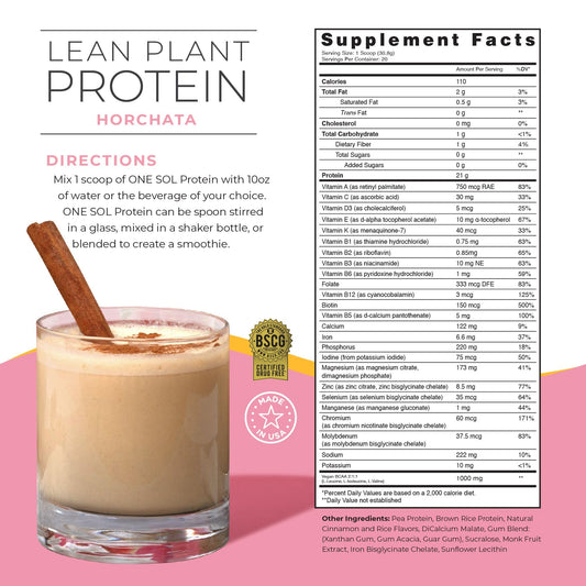 One Sol Lean Horchata scoop shows convenient plant-based protein