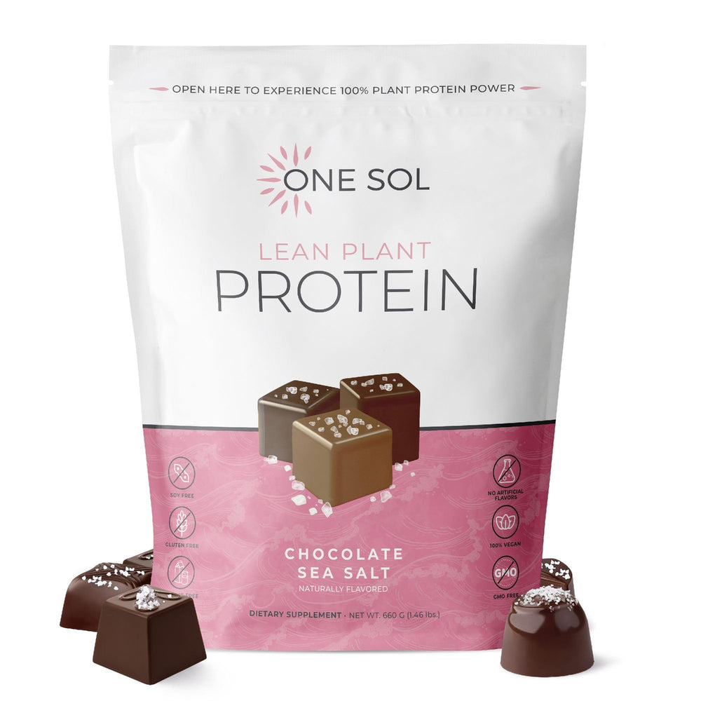 One Sol Lean Protein Powder tub front, plant-based option for active lifestyles.