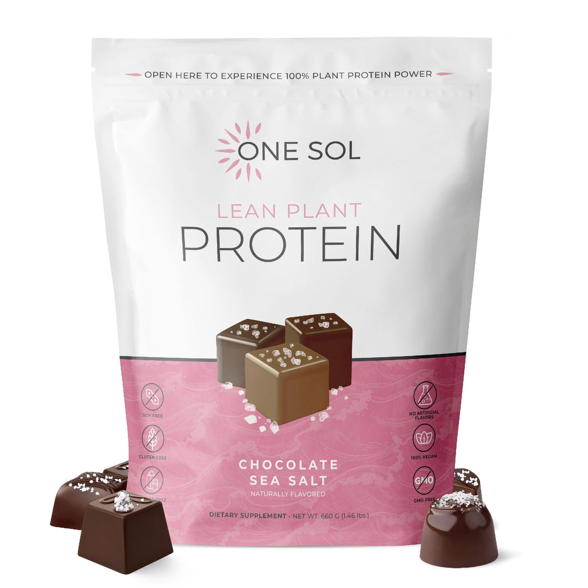 One Sol Lean Protein Powder tub front, plant-based option for active lifestyles.