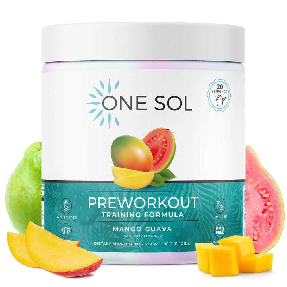 One Sol Pre-Workout Mango Guava package front for focused workouts