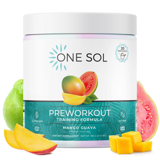 One Sol Pre-Workout Mango Guava package front for focused workouts