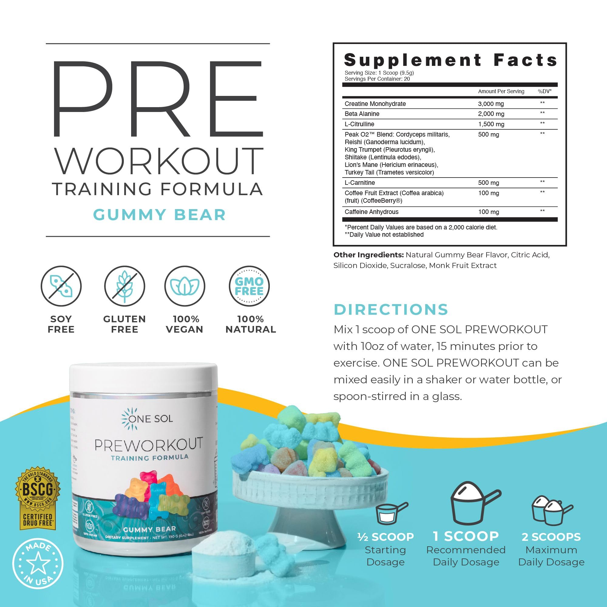 One Sol Pre-Workout for Women scoop ready to mix