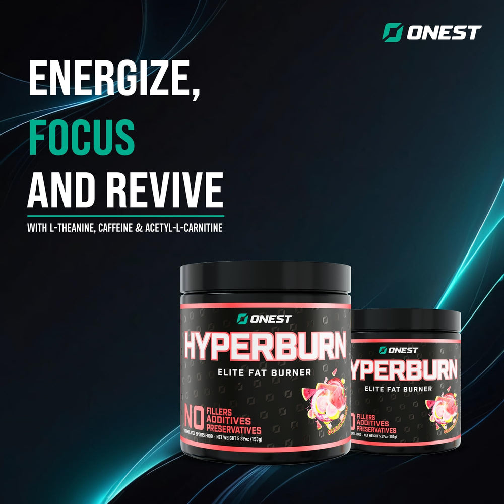 Ingredients label on ONEST Hyperburn bottle highlighting Capsimax and caffeine