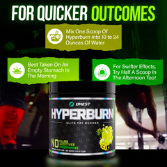 Close-up of ONEST Hyperburn ingredients panel emphasizing thermogenic components.