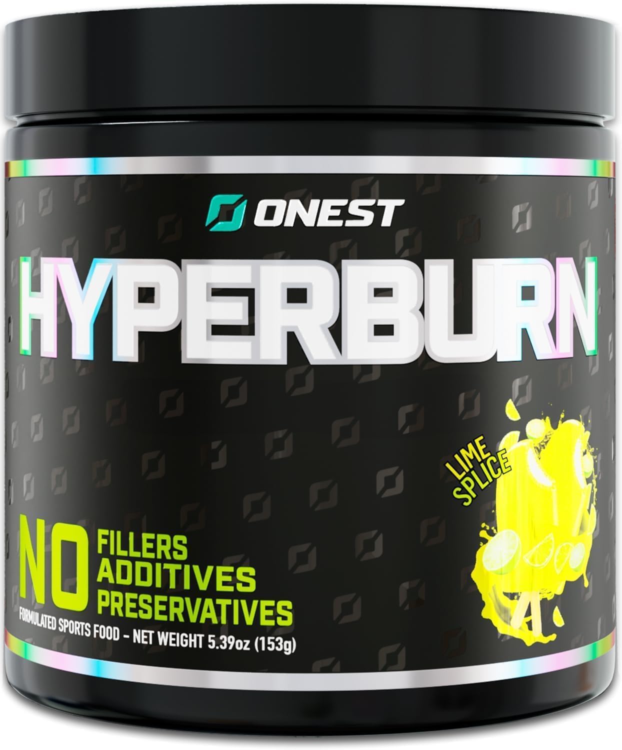 ONEST Hyperburn powder tub front view highlights energy-boosting formula.