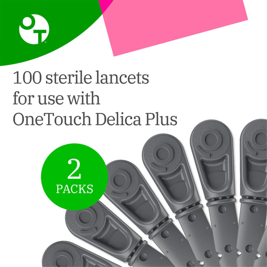 OneTouch Delica Plus 30-gauge lancets designed for comfortable home glucose testing.
