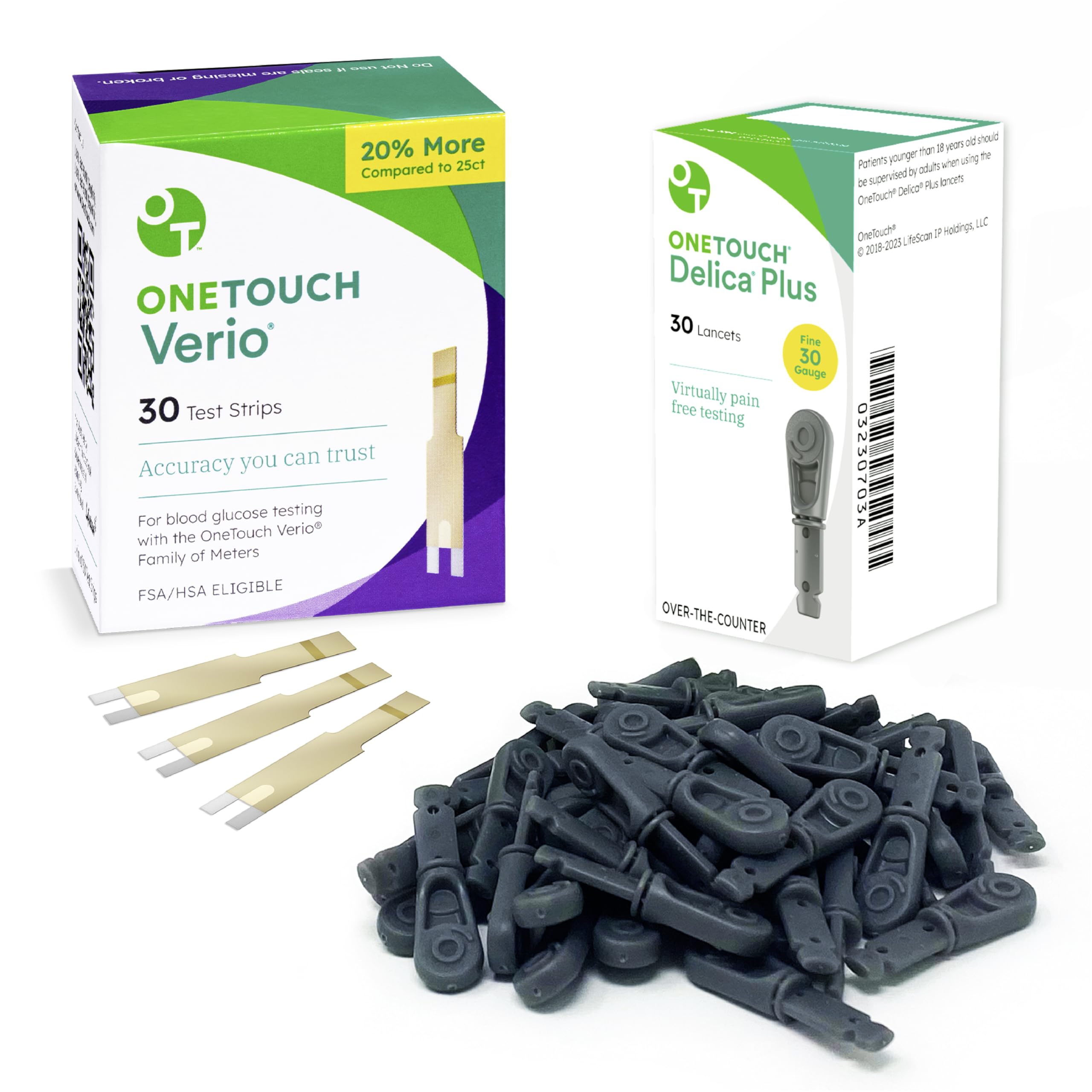 OneTouch Delica Plus lancets close-up showing silicone coating for nearly painless sampling.