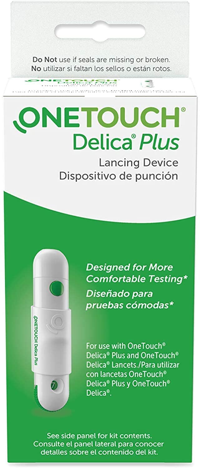 OneTouch Delica Plus lancing device ergonomic hold for easy testing on the go