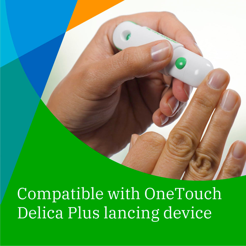 OneTouch Delica Plus lancets silicone-coated for comfortable testing sessions.