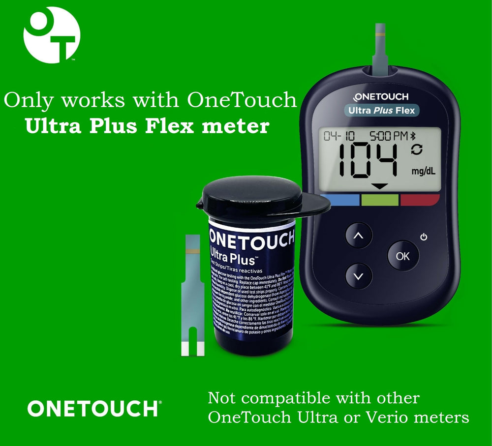 OneTouch Ultra Plus blood drop sample for small blood tests.