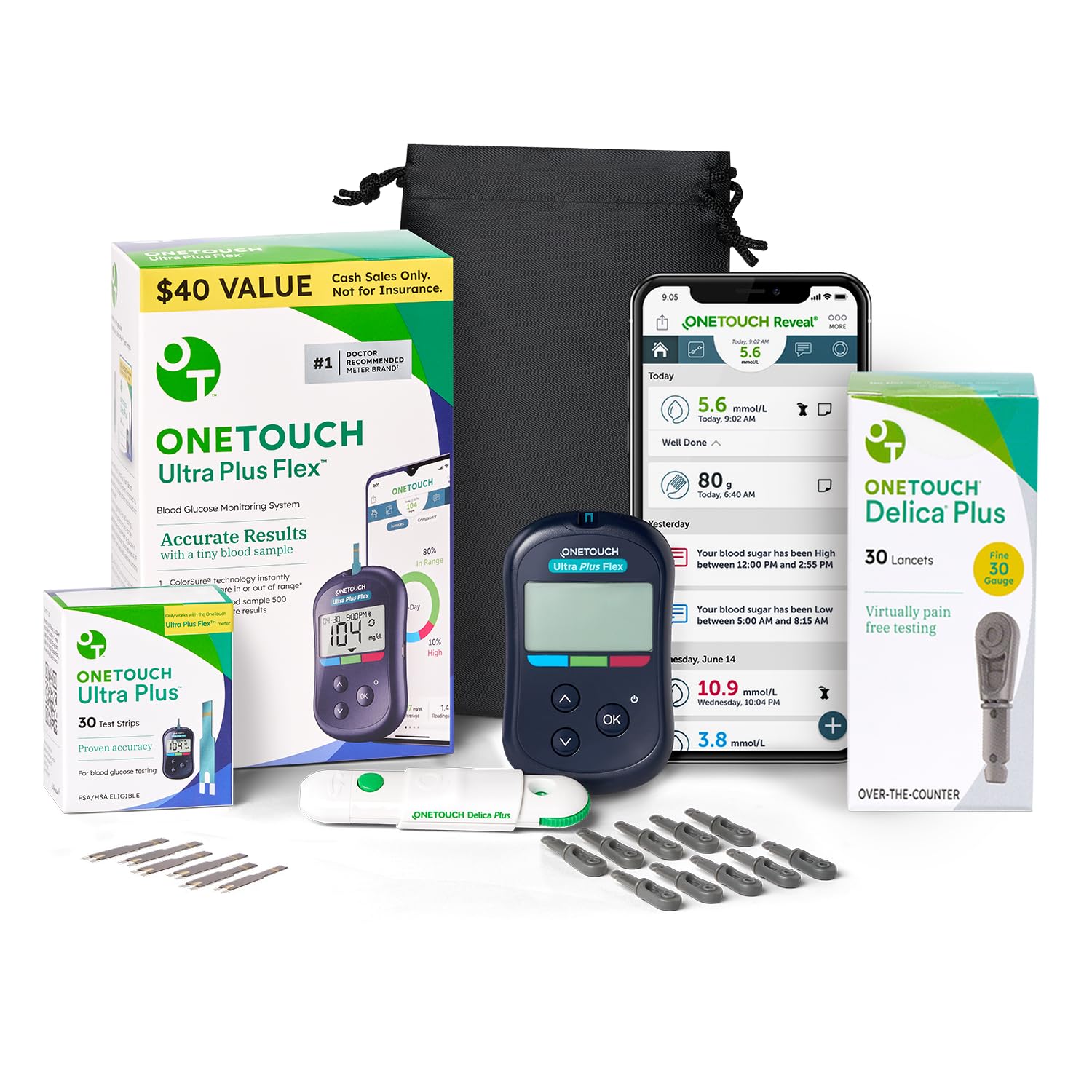 OneTouch Ultra Plus Flex meter front display for quick home readings.