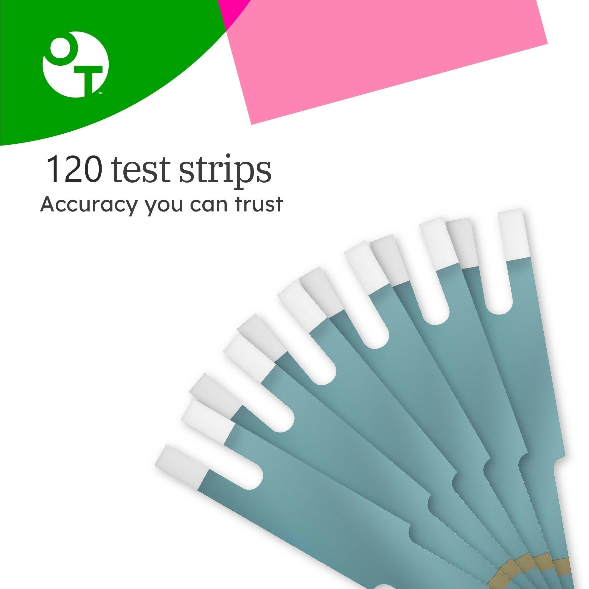 OneTouch Ultra Plus test strips packaging illustration, clear counts and guidance.