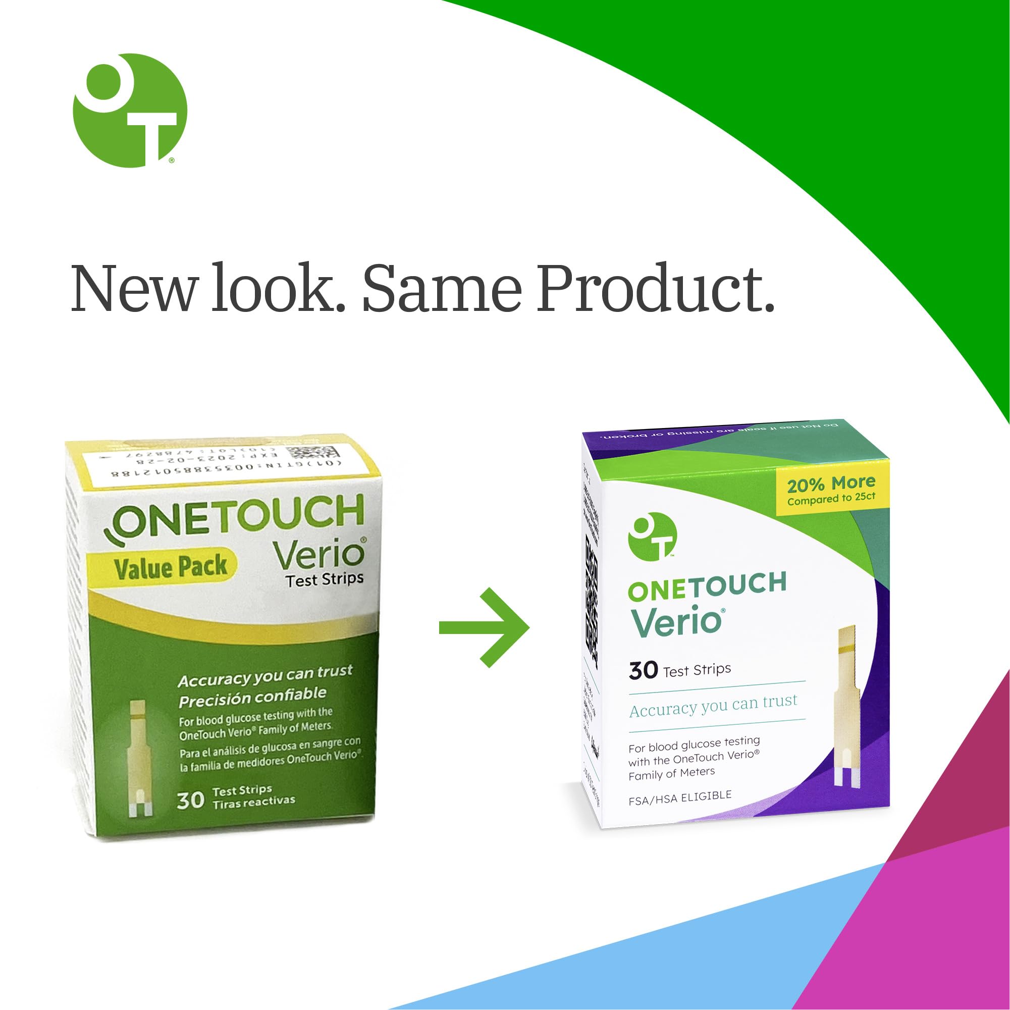 Six-pack packaging of OneTouch Verio strips for bulk refills.