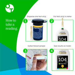 Verio strips used with compatible meter for fast readings.