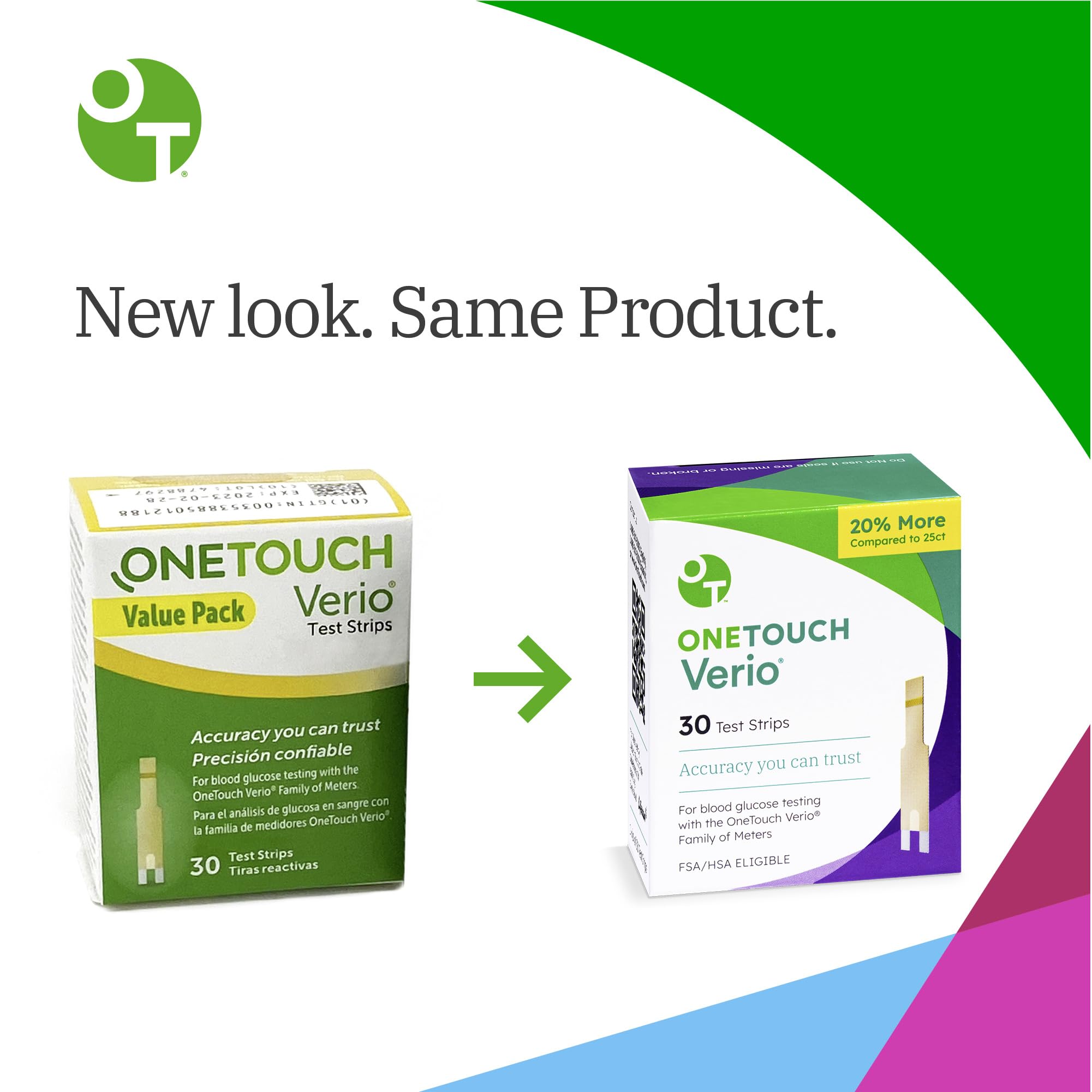 OneTouch Verio test strips: compatible with Verio Reflect and Verio Flex meters.