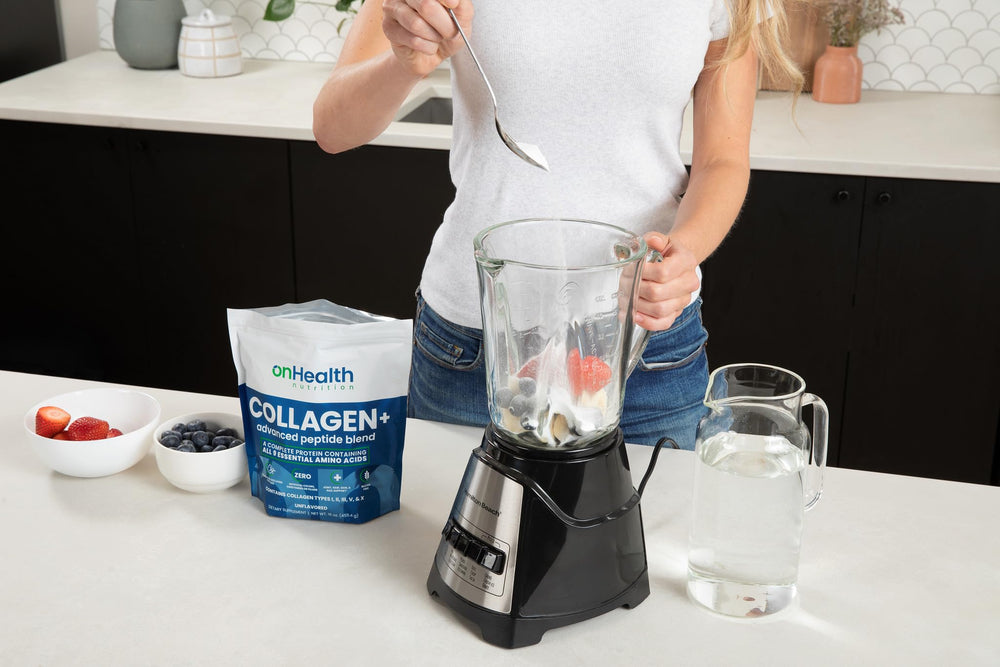 onhealth collagen powder ingredients panel emphasizing natural sugar-free formula