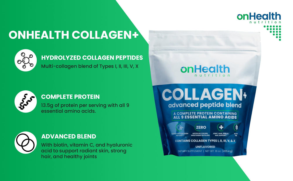onhealth collagen powder scoop ready for daily protein boost