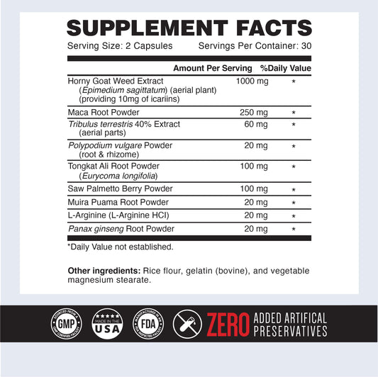ONL Major Load bottle side label highlighting key ingredients for stamina