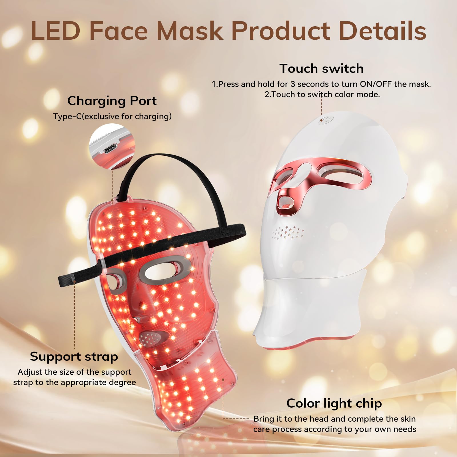 ONLUKY cordless design red light therapy mask enables unrestricted use.