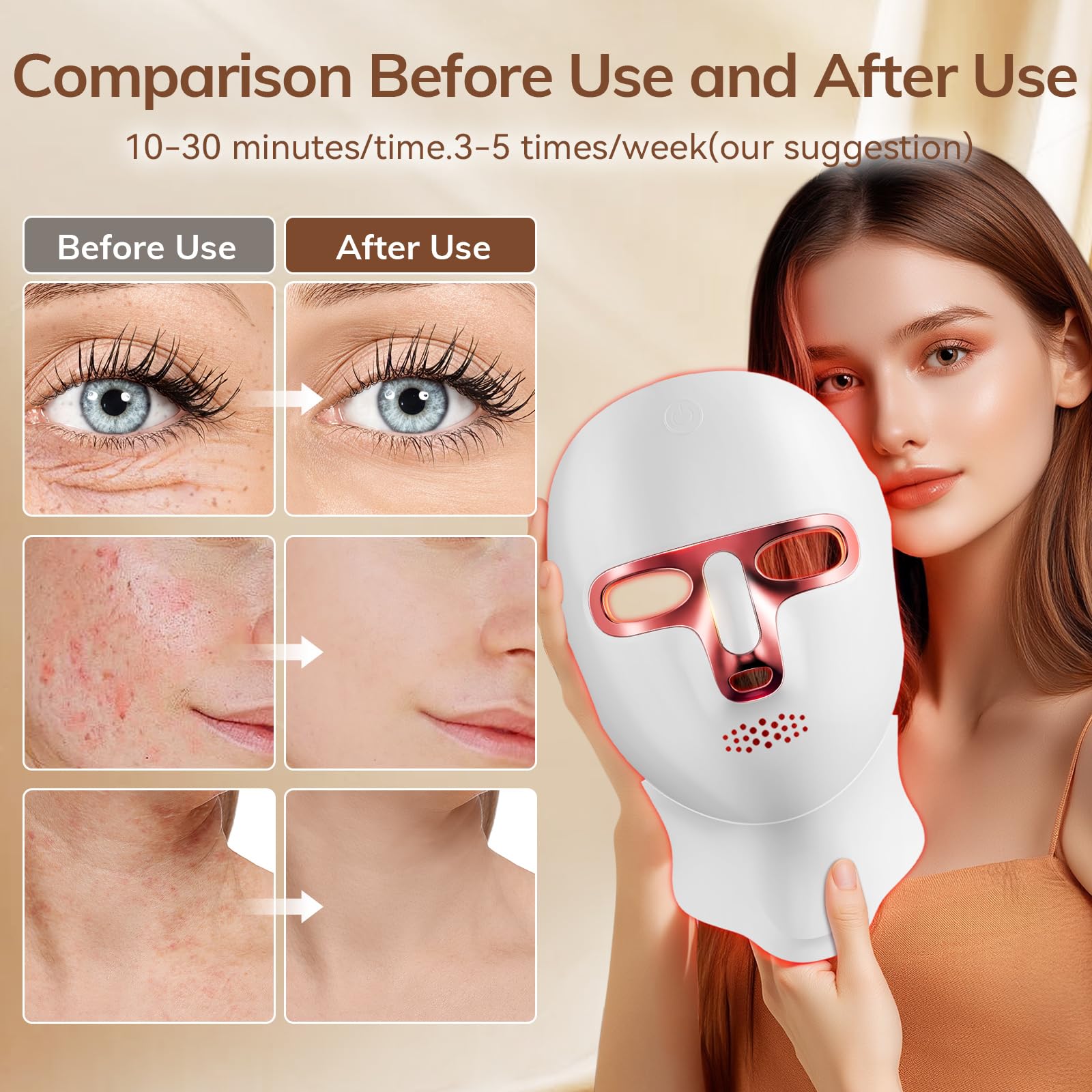 ONLUKY USB-C rechargeable red light therapy mask for easy charging.