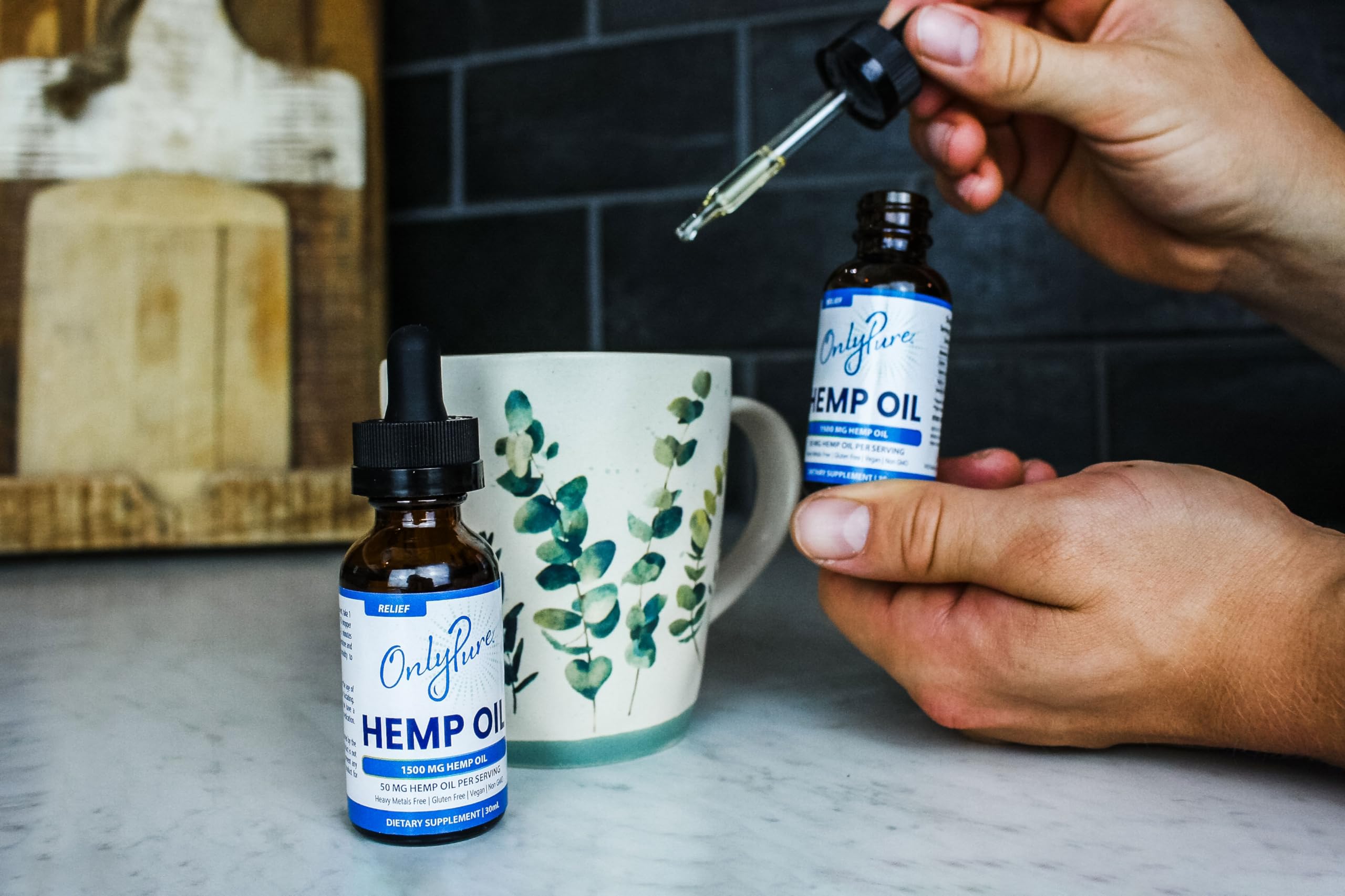 OnlyPure Relief hemp oil drops support skin, hair, and nails.