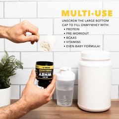 ONMYWHEY hash marks help measure doses with precision.