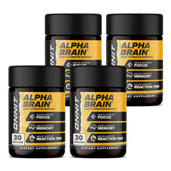 ONNIT Alpha Brain 4-bottle pack showing convenient focus support for daily use