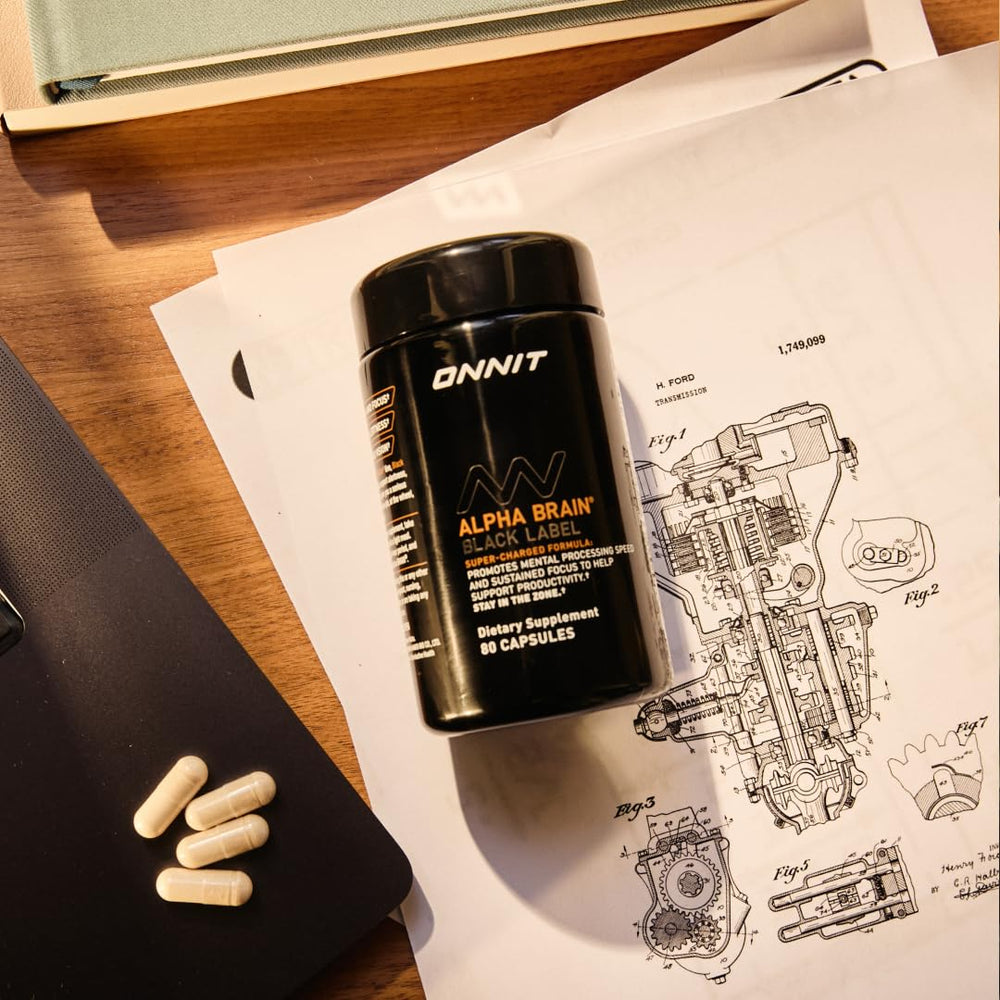 ONNIT Alpha Brain non-GMO badge close-up signals quality.