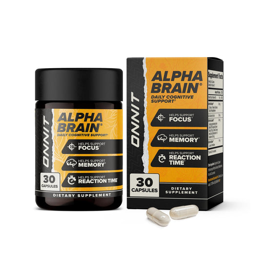 ONNIT Alpha Brain bottle cap close-up showing premium nootropic design for focus.