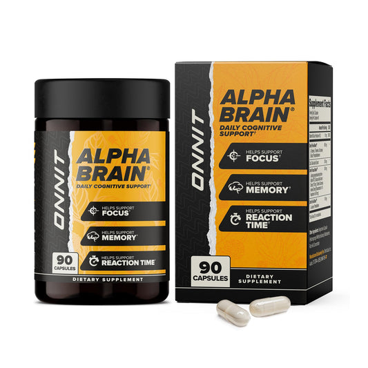 ONNIT Alpha Brain bottle front view for trusted cognitive support.