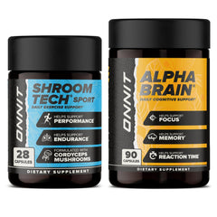Onnit Alpha Brain capsules bottle for sharper focus and mental clarity during tasks.