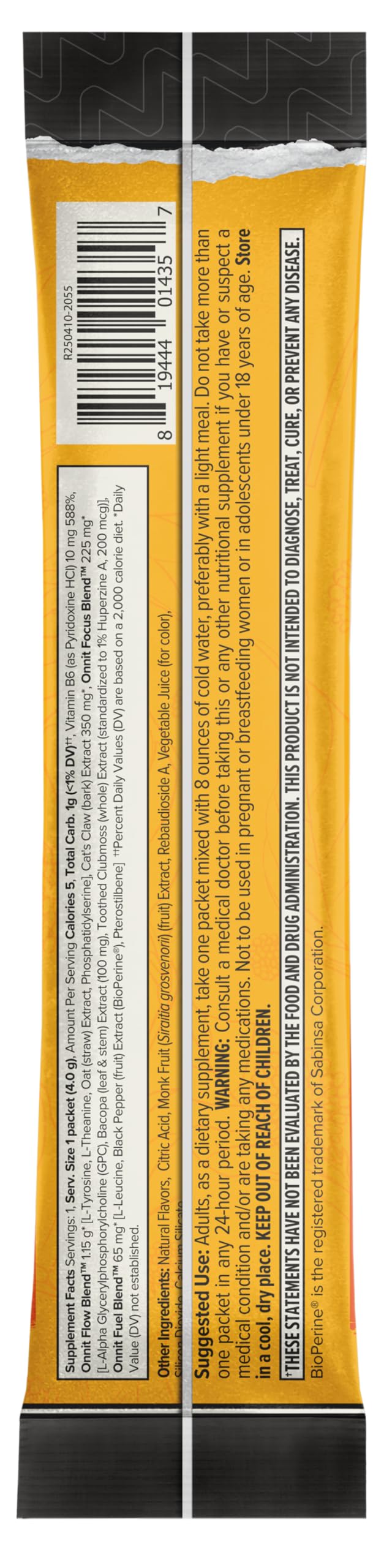 ONNIT Alpha Brain Instant label highlights ingredients like L-Theanine