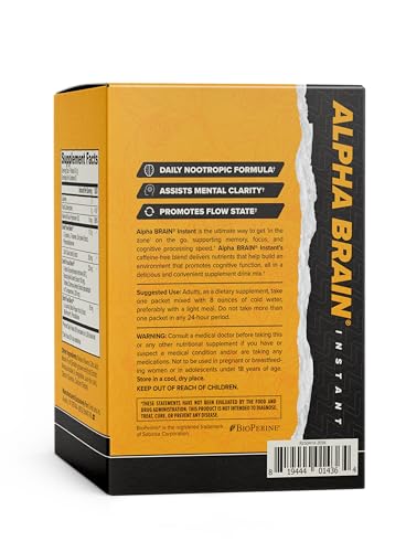 Glass with mixed Alpha Brain Instant reveals peach flavor and clarity