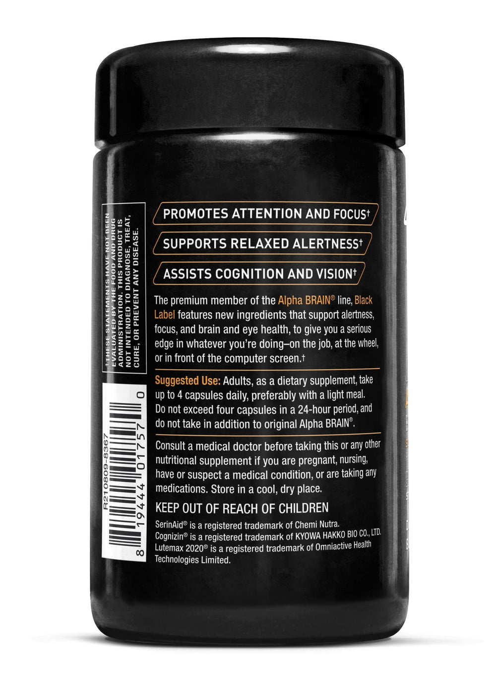 ONNIT Alpha Brain label close-up, premium nootropic blend details.
