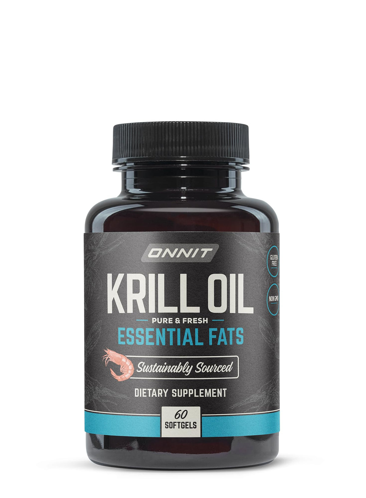 ONNIT Antarctic Krill Oil bottle shows easy-to-swallow softgels for daily use.