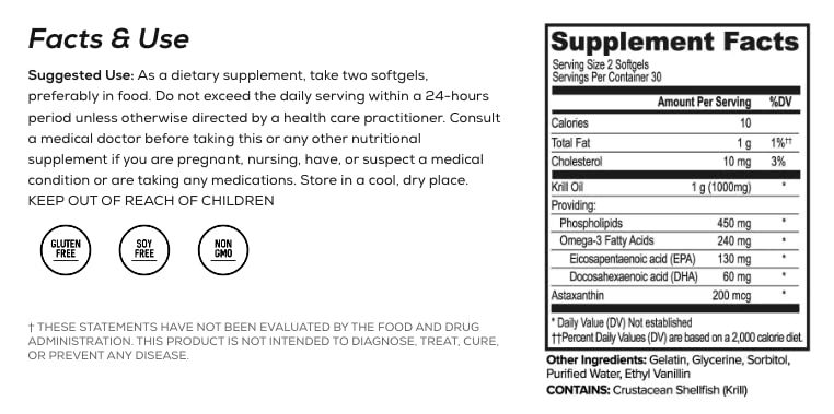ONNIT Krill Oil label confirms IGEN Non-GMO certification for transparency.