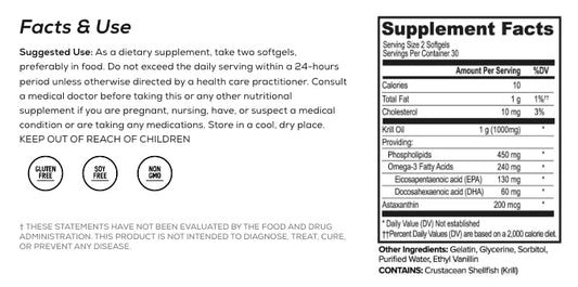 ONNIT Krill Oil label confirms IGEN Non-GMO certification for transparency.