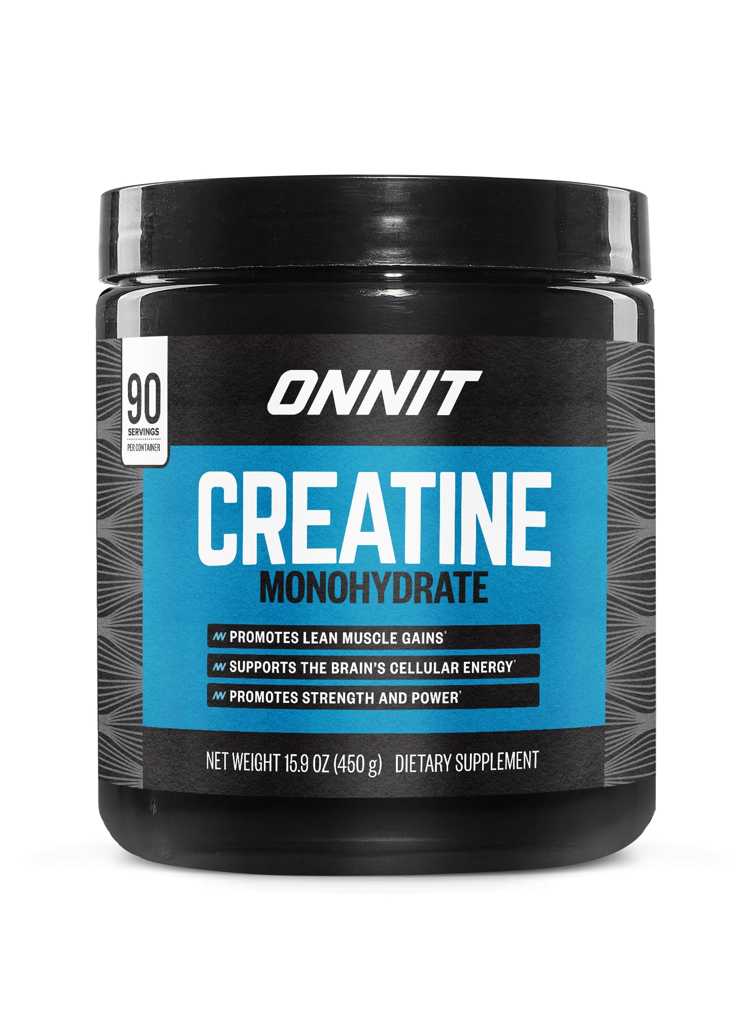 ONNIT Creatine Monohydrate bottle front with unflavored formula for workouts