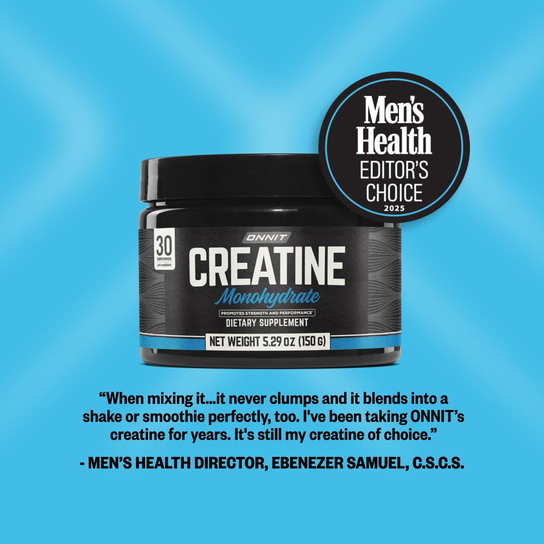 ONNIT Creatine Monohydrate powder shown during a gym workout scene.
