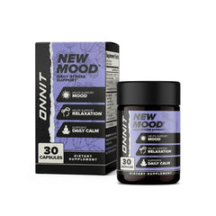ONNIT New Mood bottle front view highlighting daily stress support capsules.