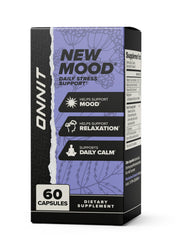 ONNIT New Mood bottle side view emphasizes convenient daily capsules for ongoing calm.