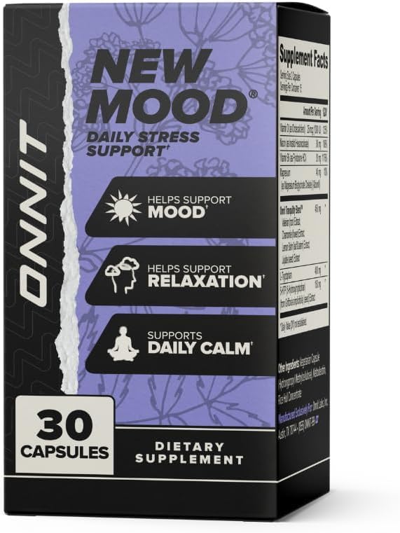 Close-up of ONNIT New Mood capsules for easy daily mood support.