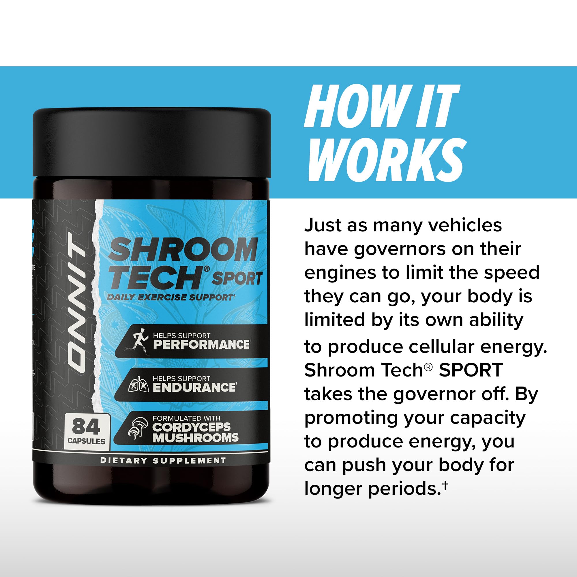 ONNIT Shroom Tech SPORT bottle top with capsules prepared to take.