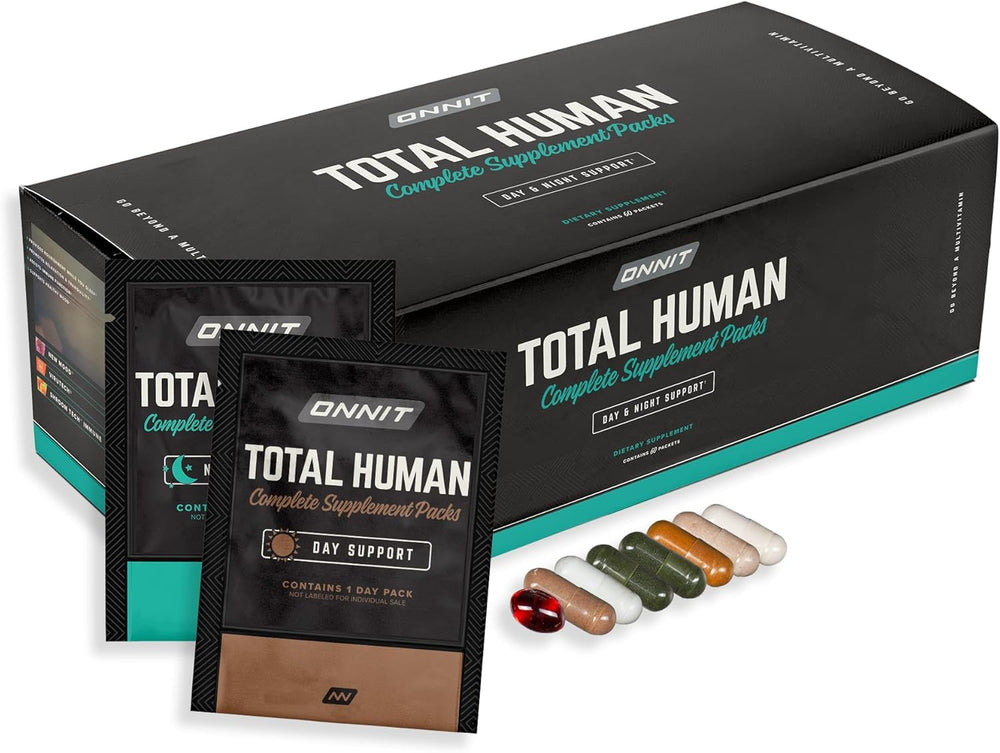 ONNIT Total Human Day Pack capsules for morning energy and focus.