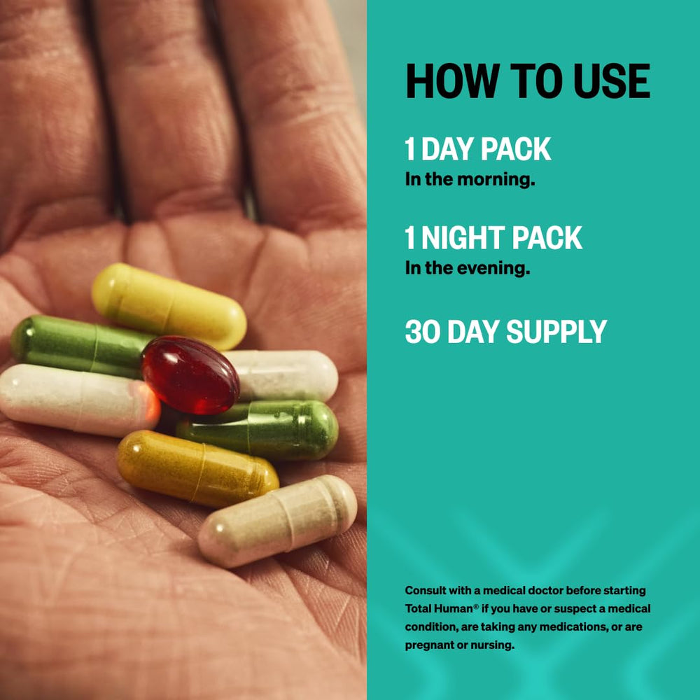 ONNIT Total Human Night Pack capsules for evening relaxation and recovery.