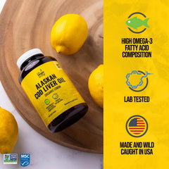 Organic lemon flavor close-up beside bottle highlighting natural taste