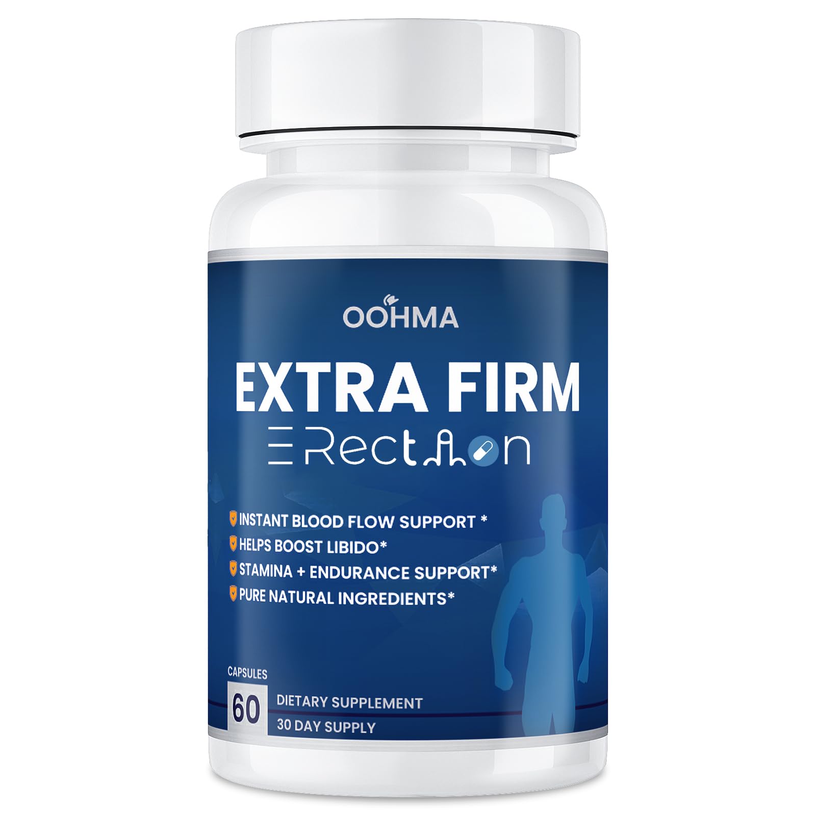 Oohma fast-acting male-enhancement bottle highlights natural ingredients for daily vitality.