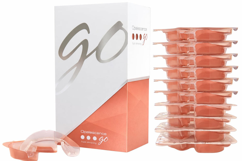 Opalescence Go 10% Melon trays ready for on-the-go whitening.