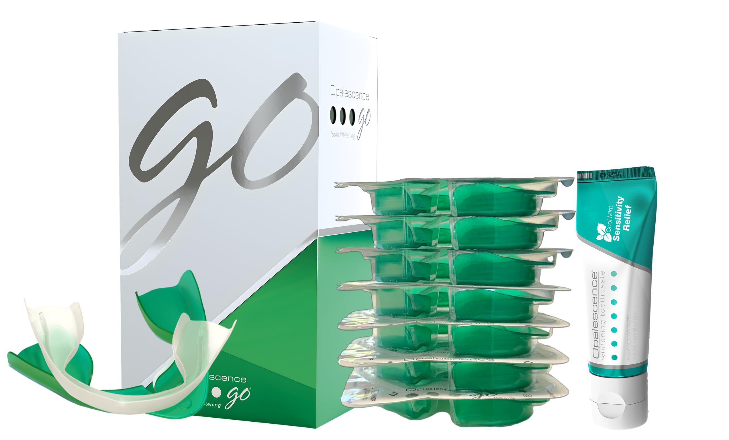 Opalescence GO 15 Mint trays in packaging, ready for home whitening.